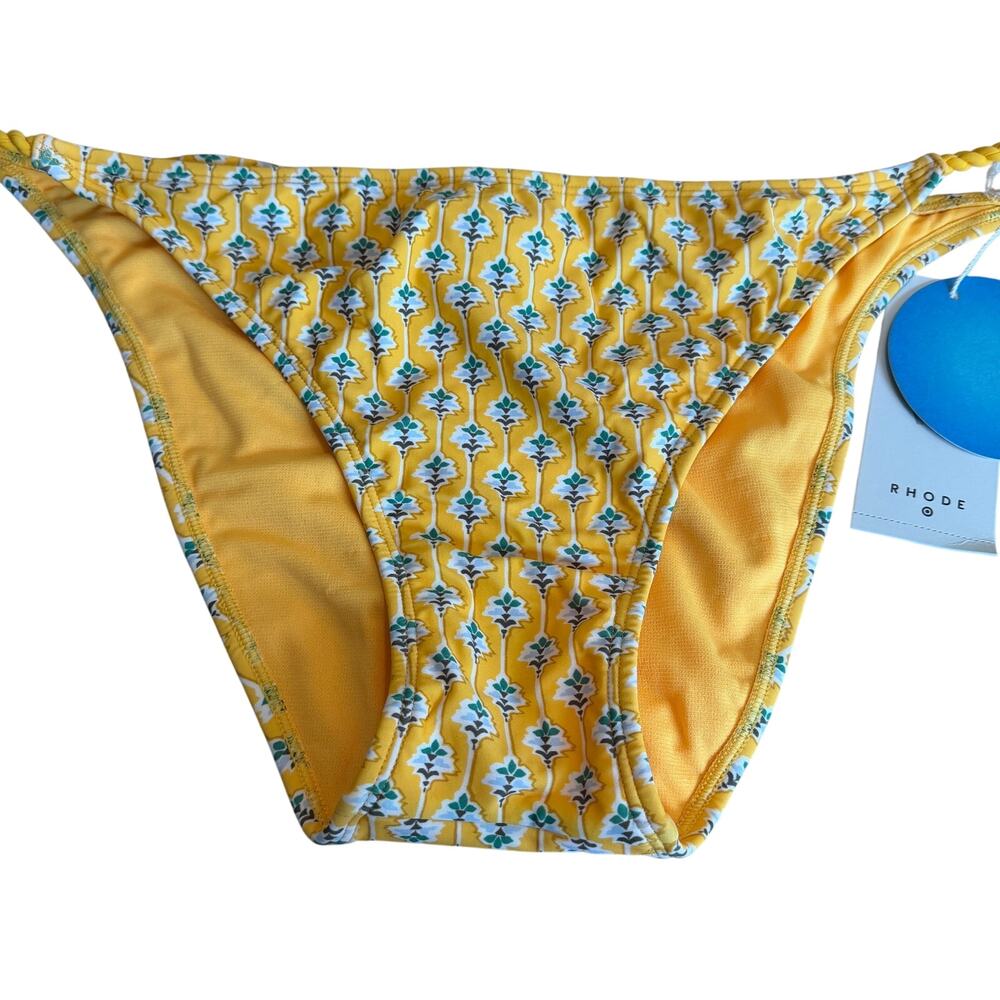 RHODE Women's Yellow Dainty Lotus Print Cheeky Bikini Bottom - Size XXL - NWT
